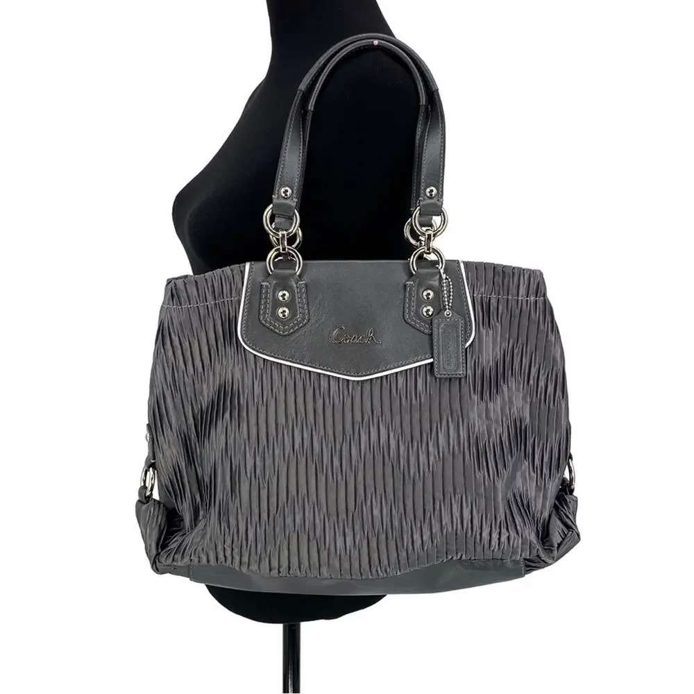 COACH #F20050 Ashley Gathered Carryall Satchel Bag Grey Satin
